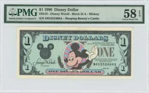 1990年 $1 ディズニードル DIS78 PMG 58 EPQ 眠れる森の美女の城