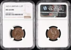 イギリス 1825 ジョージ 4 世 14 日。チョイスチョコレートUNC。 NGCグレードのMS64BN。 S-3822