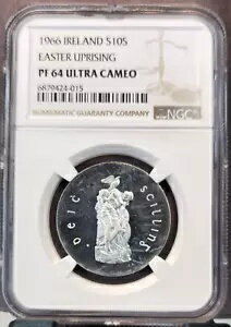 1966 アイルランド シルバー 10 シリング イースター蜂起 NGC PF 64 ウルトラ カメオ レア