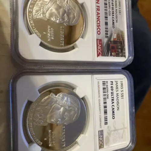 2 シルバー プレス マディソン シルバー ダラー PF69。 NGC サンフランシスコ カメオ出演