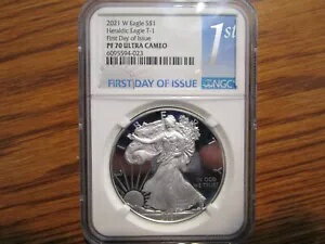 2021 W シルバー イーグル PF 70 ウルトラ カメオ T-1 発行初日(3)