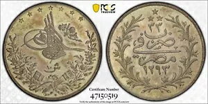 エジプト - オスマン帝国、10 キルシュ アブドゥル ハミド II 1293/33H AH PCGS AU 58 (ST11)、レア