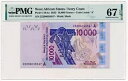 西アフリカ諸国 (コートジボワール) 紙幣 10,000 フラン 2022 PMG MS 67 EPQ