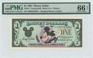 1991年 $1 ディズニードル DIS21 PMG 66 EPQ 眠れる森の美女の城