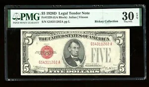 DBR 1928-D $5 ˡ1529 ӥ󥽥 GA ֥å PMG 30 EPQ ꥢ G54311202A