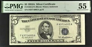 ƹ $5 1953A С Fr#1656(FA ֥å) PMG 55 AUNC顼 㡼 ե