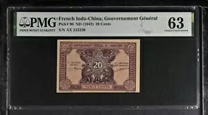 仏印 P-90 20 セント 1942 PMG 63
