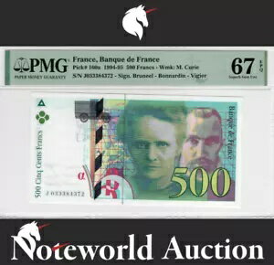 フランス フランス銀行 500 フラン 1994-95 P 160a UNC PMG 67 EPQ