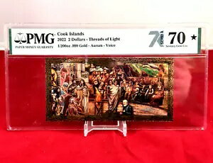 2022 クック諸島 $2 光の糸 1/200 オンス .999 ゴールド オーラム ボイス PMG 70