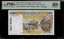 西アフリカ諸国 コートジボワール 1000 フラン 1997 PMG 68 EPQ UNC P# 111Ag