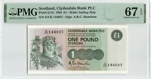 スコットランド 1 ポンド 1983、P-211b、クライズデール、PMG 67 EPQ 素晴らしい宝石 UNC、希少(3)