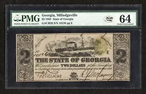 1864 年 $2 ジョージア州ミレッジビル、ジョージア州財務省紙幣 - PMG 64 フリッケ プラス