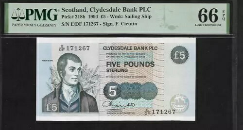 åȥ 5 ݥ 1994 PMG 66 EPQ UNC P#218b Clydesdale Bank PLC