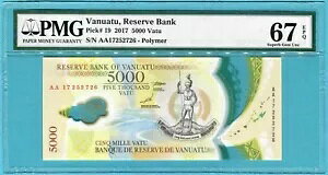 バヌアツ 5000 バツ 2017 UNC**新品 - ポリマー / PMG Superb GEM67EPQ - プレフィックス AA(3)