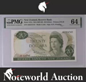 ニュージーランド準備銀行 20 ドル ND (1967-68) P 167a UNC PMG 64 NR 準備金なし