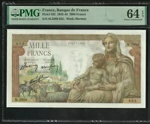 フランス : 1000 フラン デメテル 1943 年 7 月 1 日 ; PMG : 選択 UNC 64 ; EPQ (参照 1933)
