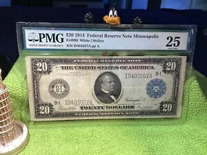 1914 年 $20 ミネアポリス連邦準備銀行券認定 PMG ベリーファイン VF 25