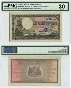 1935 年 南アフリカ準備銀行 1 ポンド紙幣 帆船 P# 84c PMG VF 30