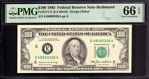 1985 $100 Ϣˮʾ å FR.2171-E EA ֥å PMG GEM UNC 66 EPQ