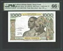 西アフリカ諸国 / コートジボワール 1000 フラン ND(1959-65) P103An UNC Graded 66