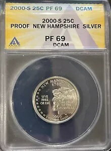 2000 S - シルバー プルーフ ニューハンプシャー州 25c - ANACS PF69 DCAM