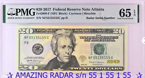 55155155 レーダー ローター シリアル $20 連邦準備銀行紙幣 2017 Fr # 2099-F GEM!