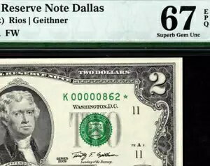 2009* $2 Dallas STAR ? 㥷ꥢ K00000862* Ϣˮ 1939-K* PMG 67 EPQ
