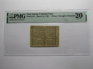 1790 年 1 ペニー ニューアーク ニュージャージー植民地紙幣 ビル エリザベス ボロー