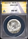 1964-D シルバー 50c JFK ハーフダラー MS 65 ANACS # 7696147 + ボーナス(3)