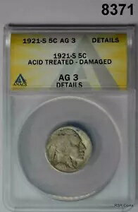 1921 D バッファロー ニッケル ANACS 認定 AG3 酸処理済み ダメージあり #8371