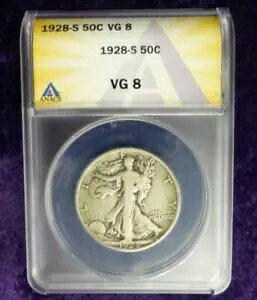 1928 S ANACS VG 8 Хƥ  С ϡե顼٥ǥ USA 50C 