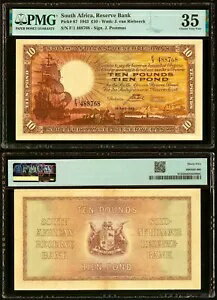 1943 年 南アフリカ準備銀行 10 ポンド紙幣 PMG チョイス ベリーファイン 35 P 87