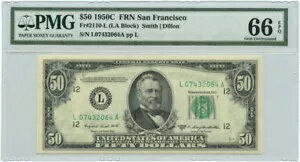 1950C $50 カリフォルニア州サンフランシスコ 連邦準備銀行紙幣 PMG ジェム 未流通 66 EPQ