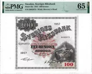 PMG 65 EPQ スウェーデン 1957 スウェーデン国立銀行旧紙幣 100 クローナ