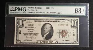 1929 T1 $10 イリノイ州ピオリア第一国立銀行 Ch. #176 PMG UNC 63EPQ