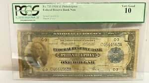 1918 年 $1 1 ドル フィラデルフィア連邦準備銀行紙幣 グリーン イーグル PMG 10 Fr#715