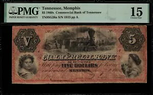 1860年代の5ドル紙幣(廃版) - メンフィス、テネシー州 - PMG 15 - テネシー商業銀行