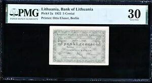 5 センタイ 1922 リトアニア、リトアニア銀行、PMG30