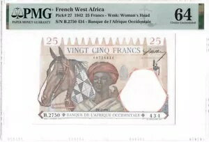 PMG 64 フランス領西アフリカ 1942年 紙幣 25フラン