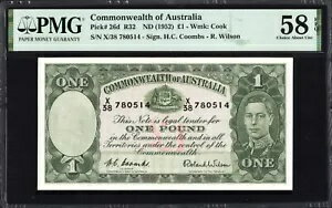 オーストラリア 1ポンド P26d R32 1952年 クームズ・ウィルソン PMG58 aUNC EPQ 紙幣