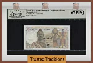 TT PK 36 1943-54 フランス領西アフリカ 10 フラン LCG 67 PPQ 素晴らしい逸品、これ以上のものはありません!