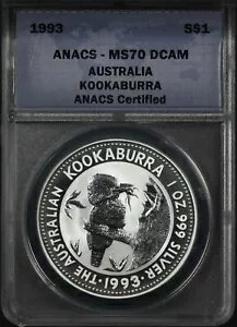1993年オーストラリア1ドル銀貨クッカバラANACS MS-70 DCAM地図ラベル