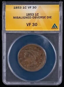 楽天WORLD RESOURCE【KING店】1853 ラージ セント - 中心ずれエラー - ANACS VF30 - CB2