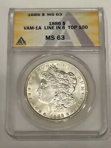 1886 P モルガン シルバー ダラー ANACS MS63 トップ 100 VAM-1A ラインイン 6
