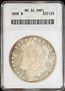 1898 $1 シルバー モーガン ドル MS 64 DMPL ANACS ソープ ボックス スラブ # 325125 + ボーナス(3)