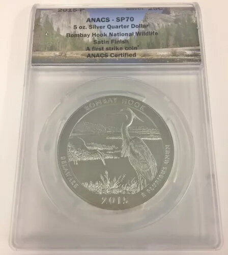 2015-P 5 オンス ATB シルバー ボンベイ フック ANACS SP70 ファースト ストライク .999 AG