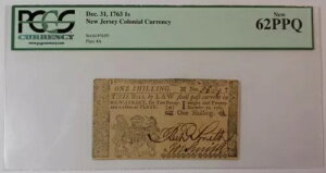 1763 1 シリング ニュージャージー植民地通貨 PCGS 通貨 新 62 PPQ