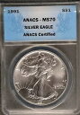 1991 アメリカン シルバー イーグル ANACS MS70 ブルー ラベル 70 ロー ポップ 送料無料