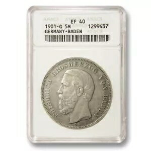 ドイツ連邦共和国 バーデン 5 マーク 1902g ANACS EF 40 KM 268