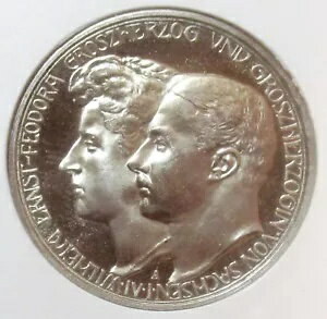 ドイツ ザクセン=ワイマール=アイゼナハ。証拠「結婚」 3 マーク 1910-A PR64 ANACS。
